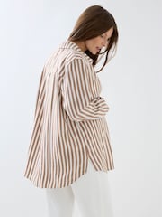 JoJo Maman Bébé Natural Stripe Oversized Button Through Shirt - Image 9 of 9