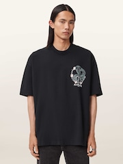 AllSaints Black Snakebite Short Sleeve Crew T-Shirt - Image 2 of 8