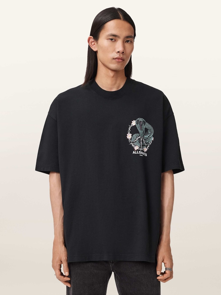 AllSaints Black Snakebite Short Sleeve Crew T-Shirt - Image 2 of 8