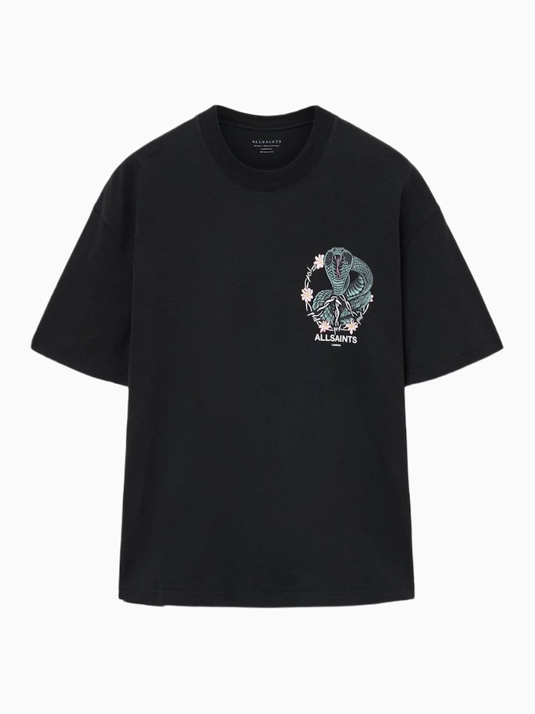 AllSaints Black Snakebite Short Sleeve Crew T-Shirt - Image 8 of 8
