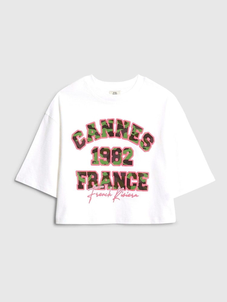 River Island White Cannes Camoflague T-Shirt - Image 1 of 4