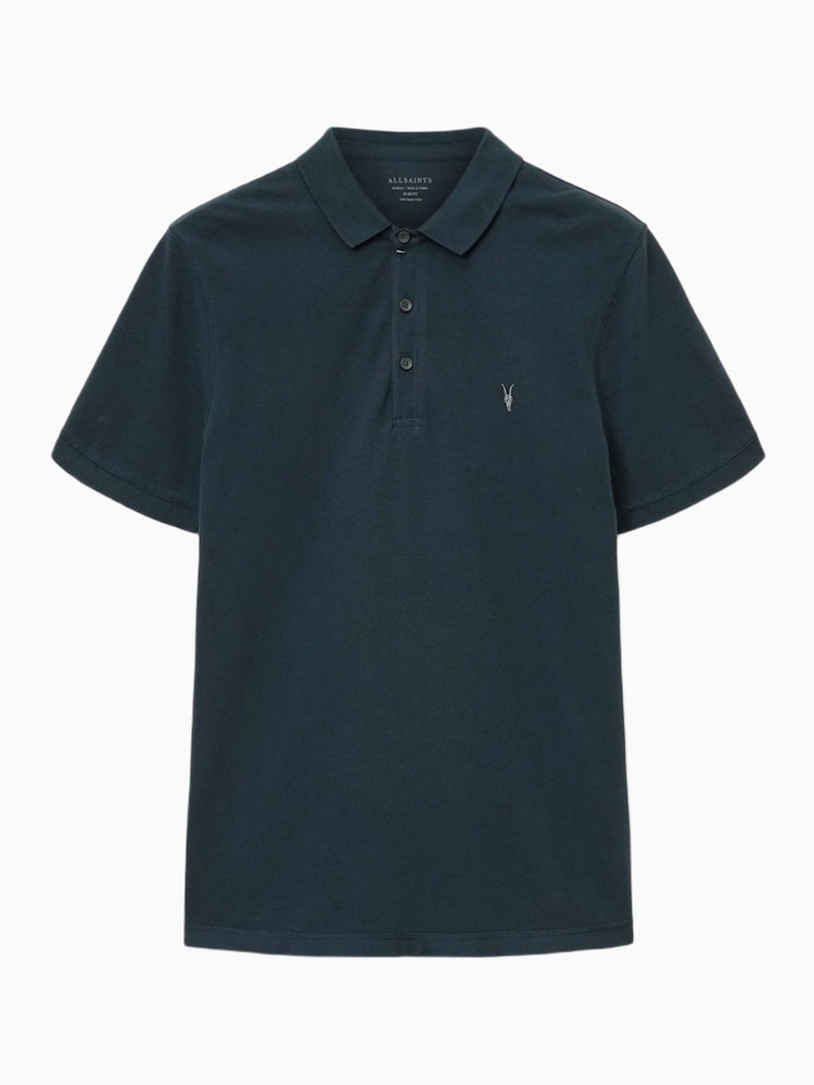 AllSaints Chrome Blue Reform Short Sleeve Polo Shirt - Image 8 of 8 AllSaints Chrome Blue Reform Short Sleeve Polo Shirt - Image 8 of 8