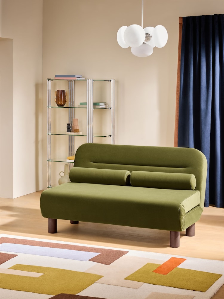 MADE.COM Olive Green Velvet Large Maxton 2 Seater Sofa Bed - Image 1 of 6 MADE.COM Olive Green Velvet Large Maxton 2 Seater Sofa Bed - Image 1 of 6