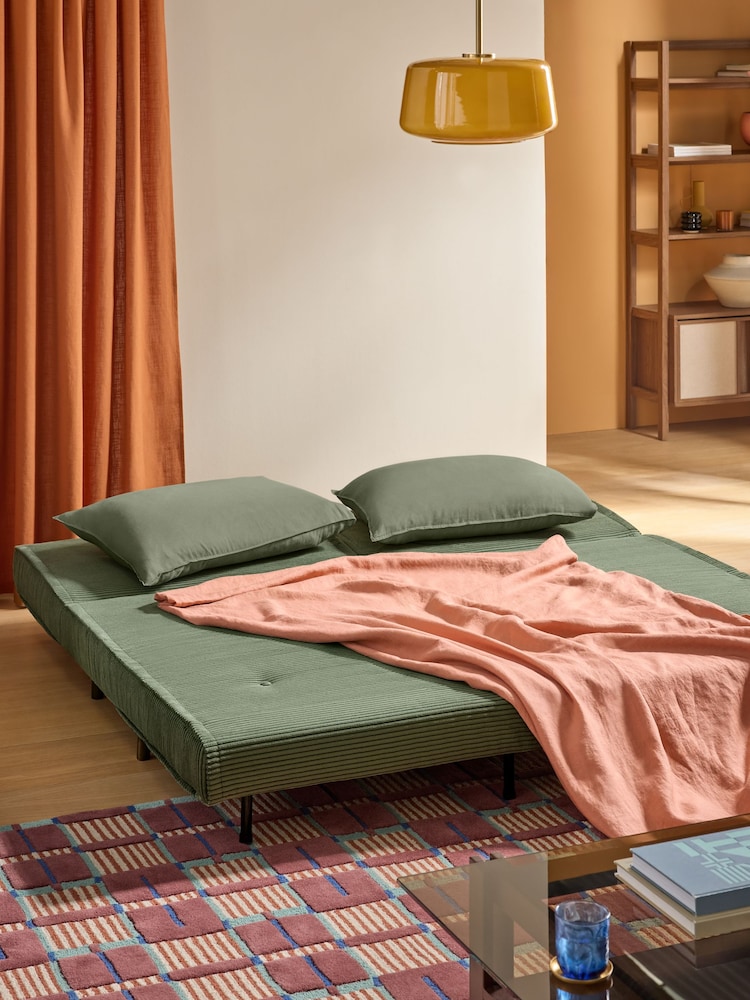 MADE.COM Olive Green Corduroy Haru 4 Seater Sofa Bed - Image 2 of 6 MADE.COM Olive Green Corduroy Haru 4 Seater Sofa Bed - Image 2 of 6