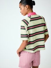 绿色条纹 - 短袖翻领橄榄球Polo衫 - 图片4 / 8