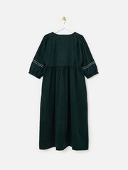 Oliver Bonas Green Corduroy Embroidered Sleeve V-Neck Midi Dress - Image 4 of 8