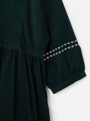 Oliver Bonas Green Corduroy Embroidered Sleeve V-Neck Midi Dress - Image 6 of 8