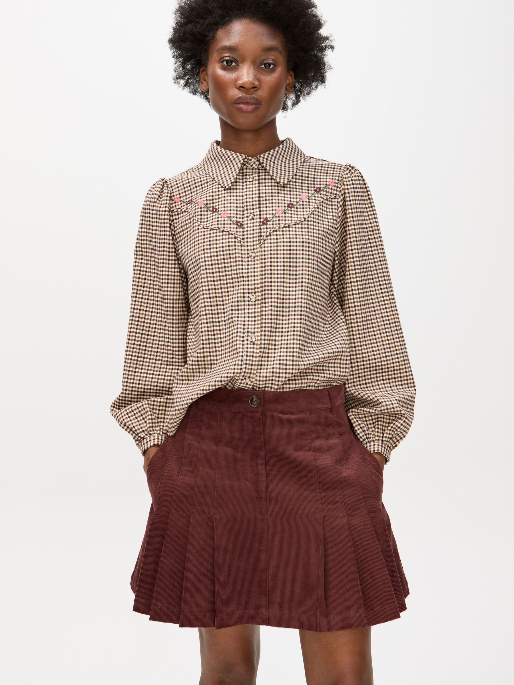 Buy Oliver Bonas Brown Corduroy Pleated Mini Skirt from the Next