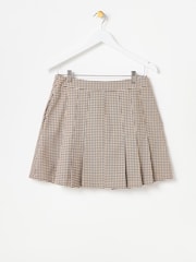 Oliver Bonas Brown Checked Pleated Mini Skirt - Image 2 of 5