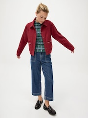 Oliver Bonas Red Corduroy Embroidered Pocket Collared Jacket - Image 1 of 7