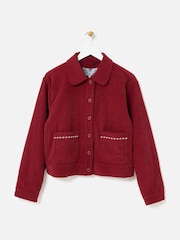 Oliver Bonas Red Corduroy Embroidered Pocket Collared Jacket - Image 3 of 7