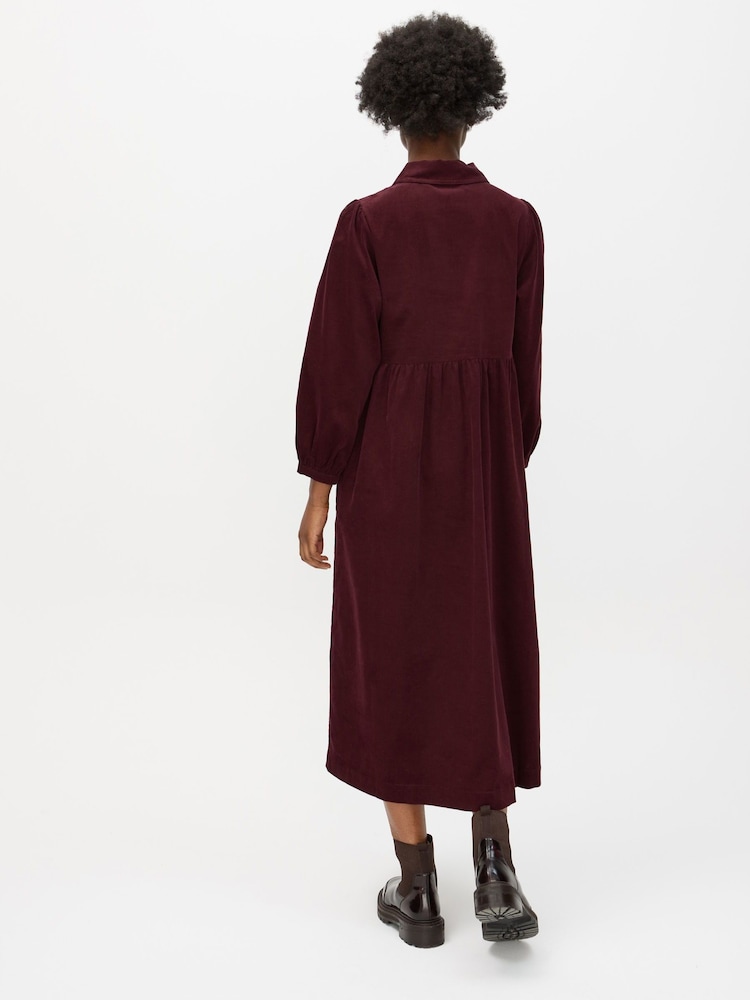 Oliver Bonas Red Corduroy Zip Front Collared Midi Dress - Image 2 of 8 Oliver Bonas Red Corduroy Zip Front Collared Midi Dress - Image 2 of 8
