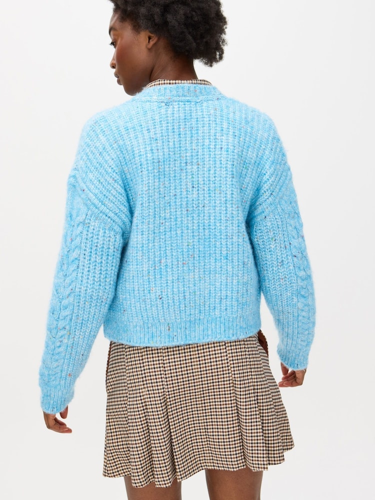 Oliver Bonas Blue Marl Chunky Cable Knit Cardigan - Image 2 of 7 Oliver Bonas Blue Marl Chunky Cable Knit Cardigan - Image 2 of 7