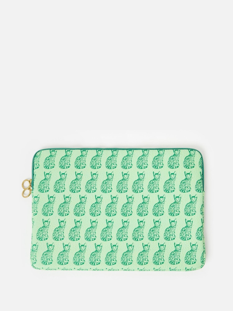 Oliver Bonas Green Cat Laptop Case - Image 1 of 4