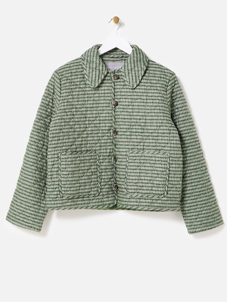 Oliver Bonas Green Checked Heart Quilted Jacket - Image 1 of 6 Oliver Bonas Green Checked Heart Quilted Jacket - Image 1 of 6