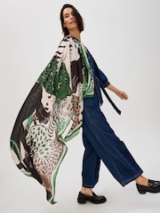Oliver Bonas Green Cuddling Cats Lightweight Scarf - Image 1 of 5