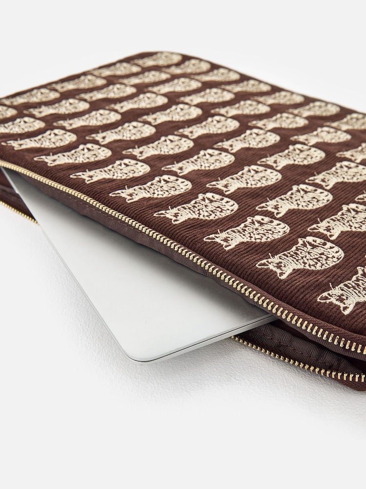 Oliver Bonas Brown Corduroy Cats Laptop Case - Image 5 of 5 Oliver Bonas Brown Corduroy Cats Laptop Case - Image 5 of 5