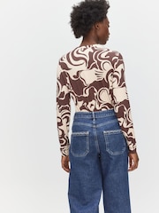Oliver Bonas Brown Horse Print Fitted Long Sleeve Top - Image 1 of 8