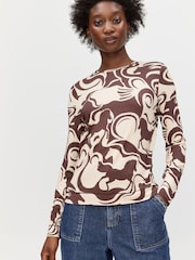 Oliver Bonas Brown Horse Print Fitted Long Sleeve Top - Image 2 of 8