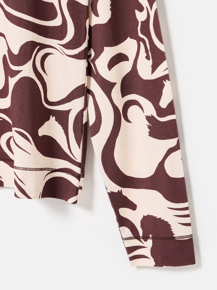 Oliver Bonas Brown Horse Print Fitted Long Sleeve Top - Image 8 of 8