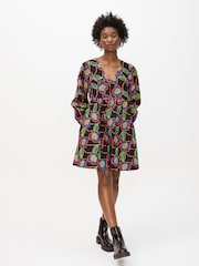 Oliver Bonas Black Floral Embroidered V-Neck Mini Dress - Image 1 of 7