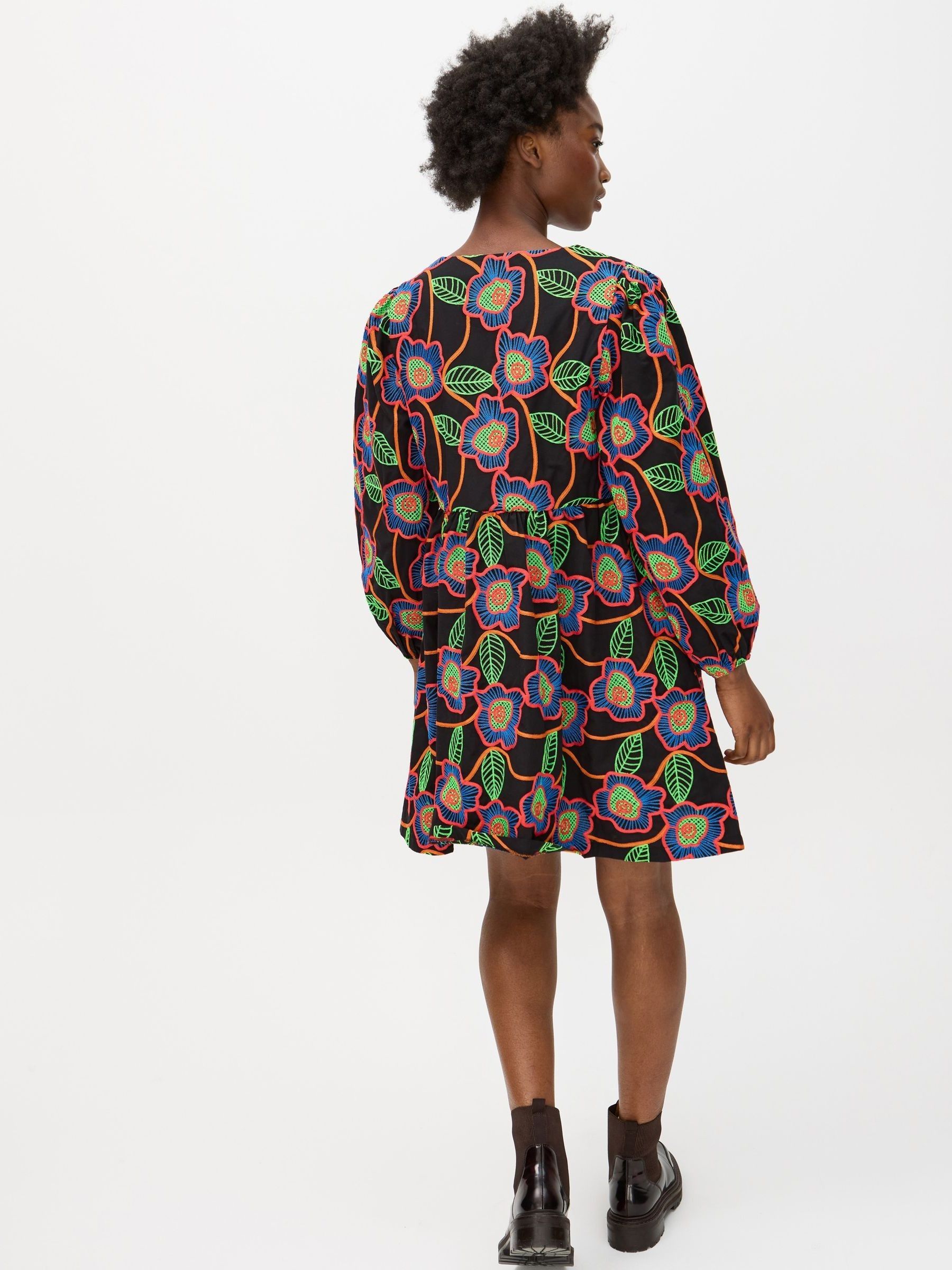 Buy Oliver Bonas Black Floral Embroidered V-Neck Mini Dress from