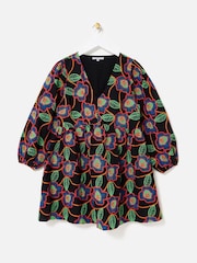 Oliver Bonas Black Floral Embroidered V-Neck Mini Dress - Image 3 of 7