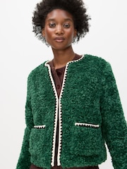Oliver Bonas Green Textured Faux Fur Jacket - Image 1 of 7