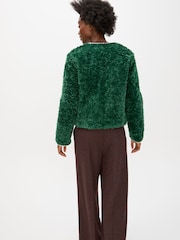 Oliver Bonas Green Textured Faux Fur Jacket - Image 2 of 7