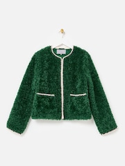 Oliver Bonas Green Textured Faux Fur Jacket - Image 3 of 7