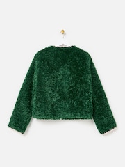 Oliver Bonas Green Textured Faux Fur Jacket - Image 4 of 7