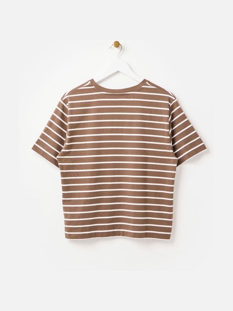 Oliver Bonas Brown Striped Heart Embroidered T-Shirt - Image 2 of 6