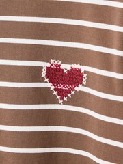 Oliver Bonas Brown Striped Heart Embroidered T-Shirt - Image 5 of 6