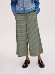 Oliver Bonas Green Checked Cropped Wide Leg Trousers - Image 1 of 7