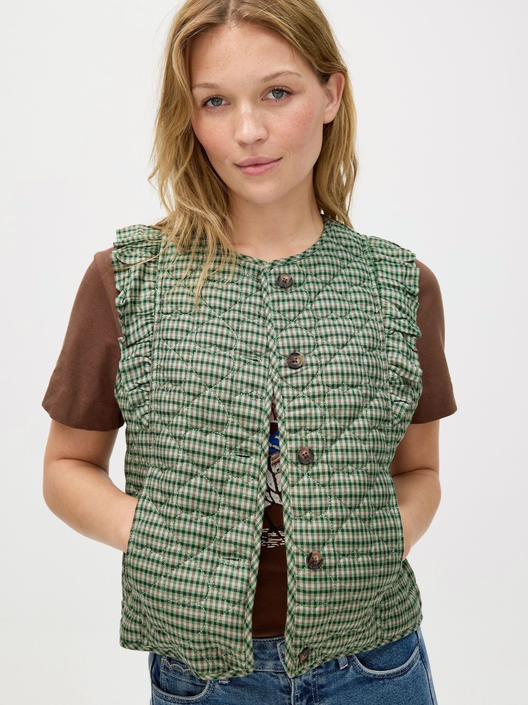 Buy Oliver Bonas Green Checked Heart Quilted Gilet from the Next