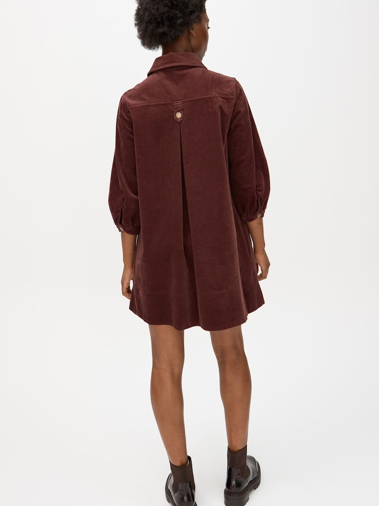 Oliver Bonas Brown Corduroy Collared Mini Shirt Dress - Image 2 of 7 Oliver Bonas Brown Corduroy Collared Mini Shirt Dress - Image 2 of 7