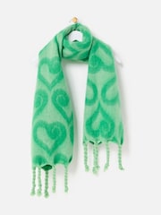 Oliver Bonas Green Heart Print Heavyweight Twisted Tassel Scarf - Image 1 of 5