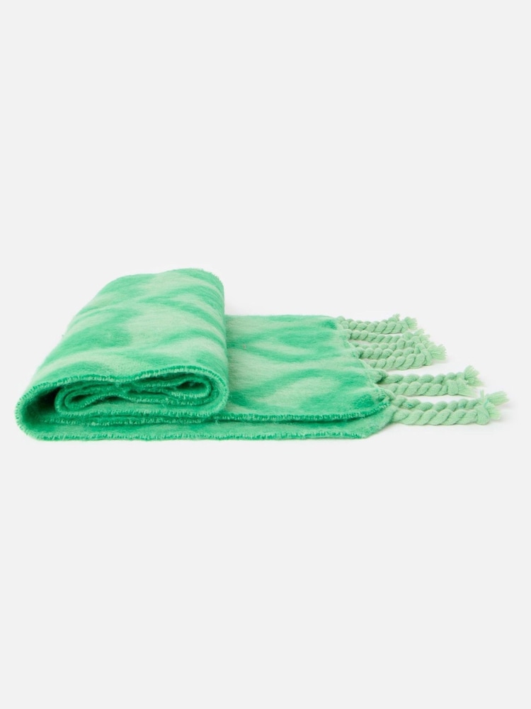 Oliver Bonas Green Heart Print Heavyweight Twisted Tassel Scarf - Image 2 of 5