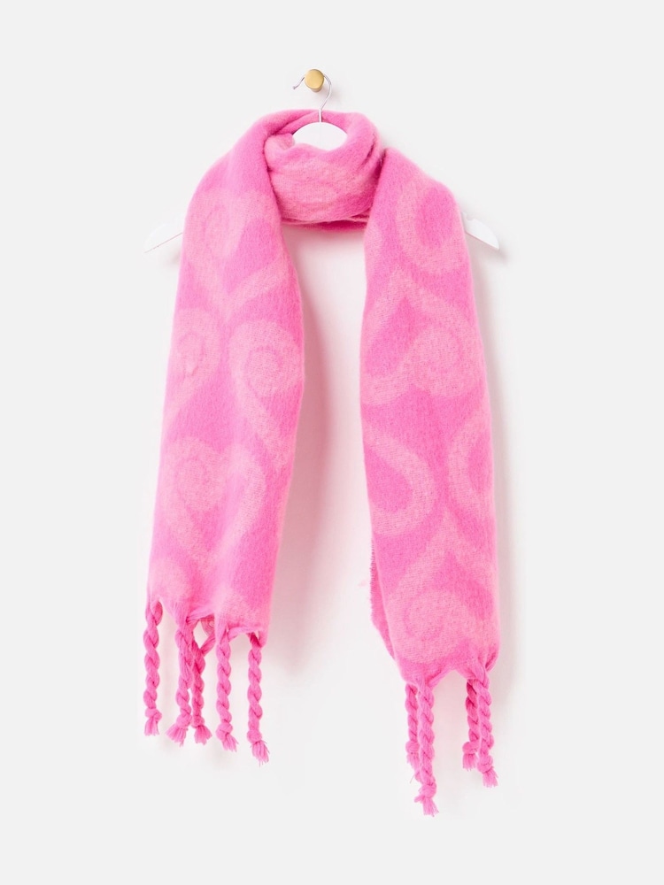 Oliver Bonas Pink Heart Print Heavyweight Twisted Tassel Scarf - Image 1 of 5