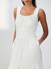 Ecru wit - Sleeveless Textured Jersey Midi Summer Dress - Afbeelding 4 van 7