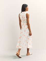 White/Pink Spot Halter Shirt Midi Belted Dress - Image 3 of 7