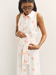 White/Pink Spot Halter Shirt Midi Belted Dress - Image 4 of 7