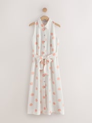 White/Pink Spot Halter Shirt Midi Belted Dress - Image 5 of 7