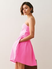 Fluro Pink - Bandeau Jersey Woven Mix Mini Summer Dress - Bild 1 von 7