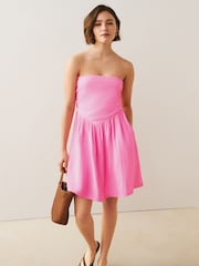 Fluro Pink - Bandeau Jersey Woven Mix Mini Summer Dress - Bild 2 von 7
