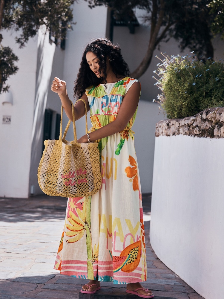 Multi Print Tie Side Midi Summer Dress - Image 2 of 7