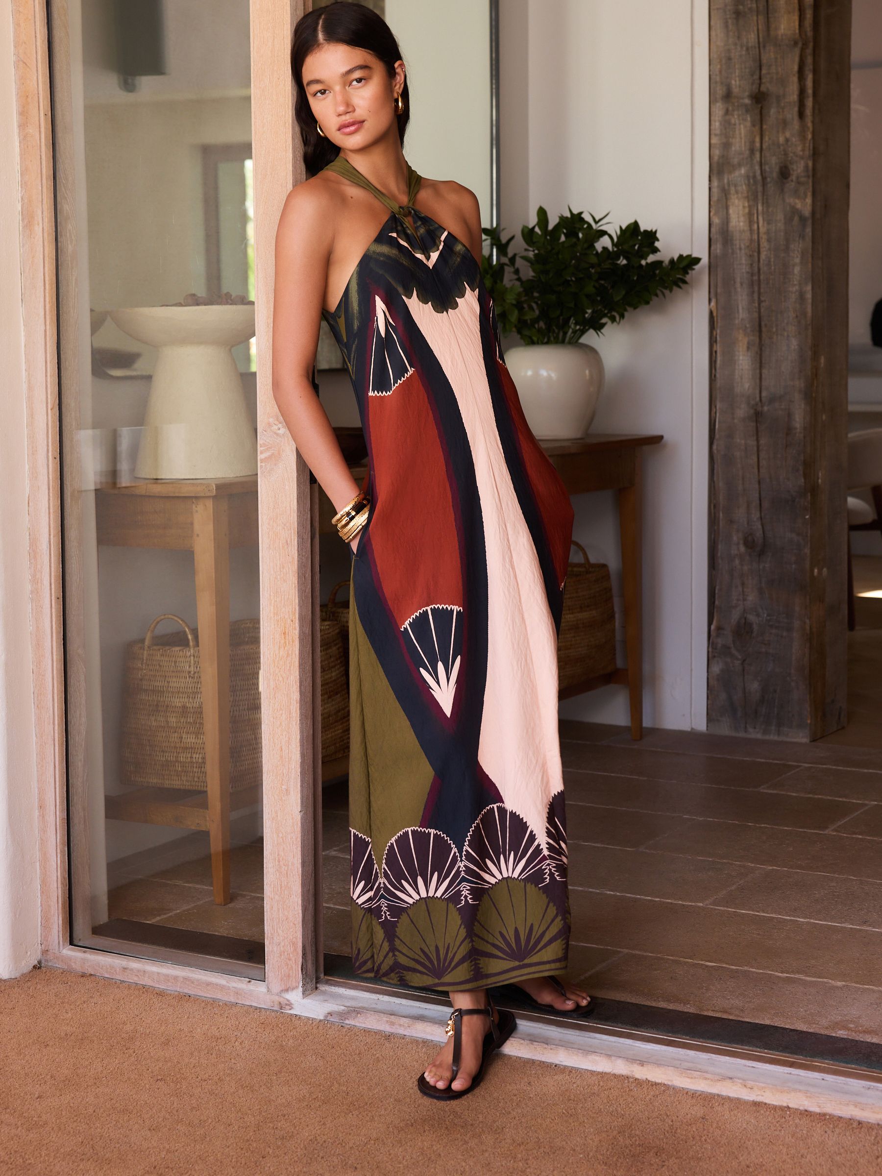 geo print halter dress St. Barths La Robe Suki Printed Maxi Halter Dress in Geo Chevron Multi