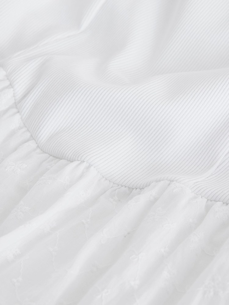 White Broderie Sleeveless Square Neck Ribbed Midi Dress - Image 4 of 4