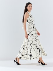 Monochrome Print Halter Neck Midi Occasion Dress - Image 1 of 8