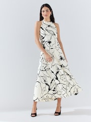 Monochrome Print Halter Neck Midi Occasion Dress - Image 2 of 8